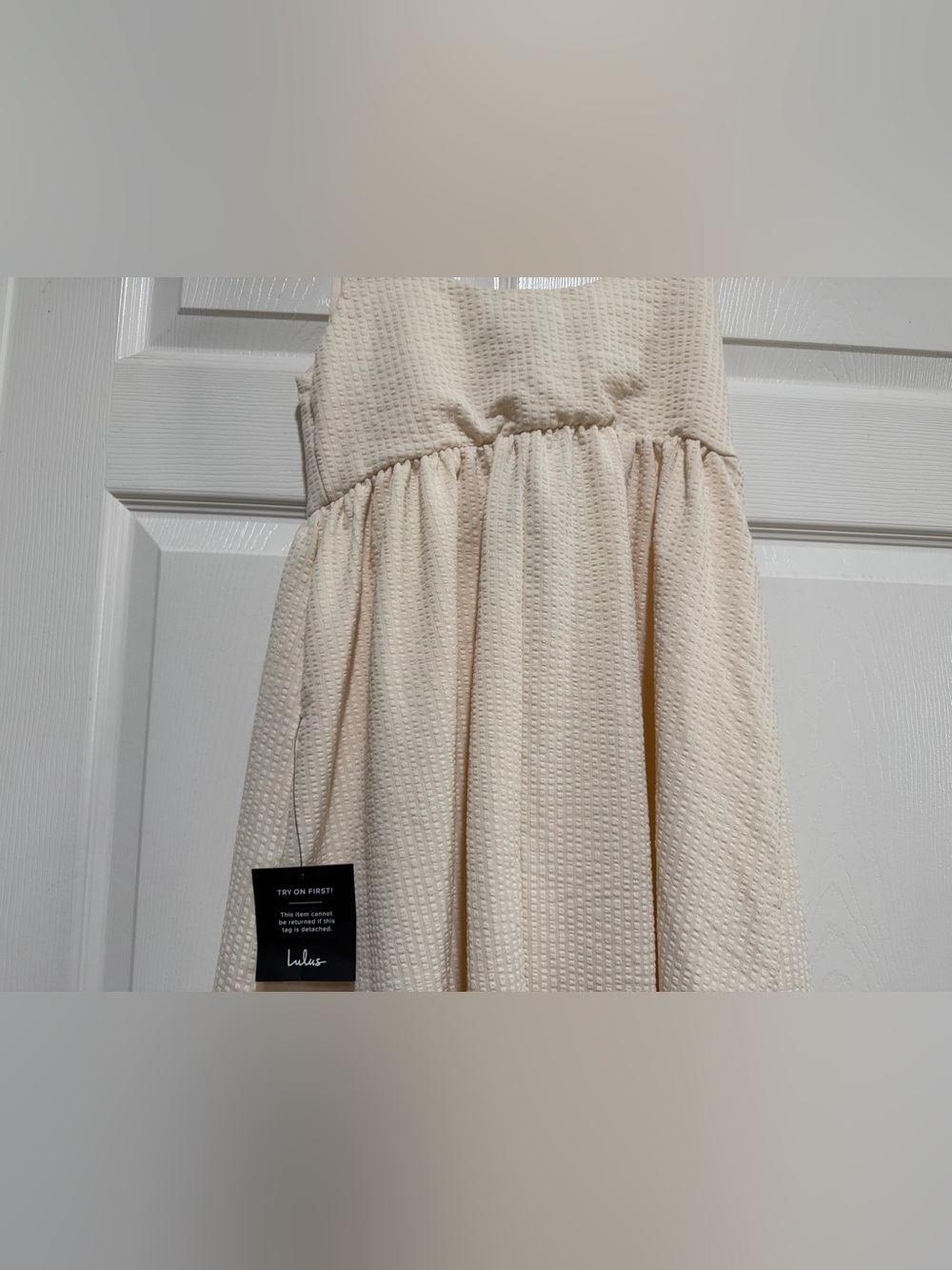 NWT lulus Cute Certainty Ivory Textured Ribbed Knit Tie-Strap Mini Dress Size S - Picture 12 of 13